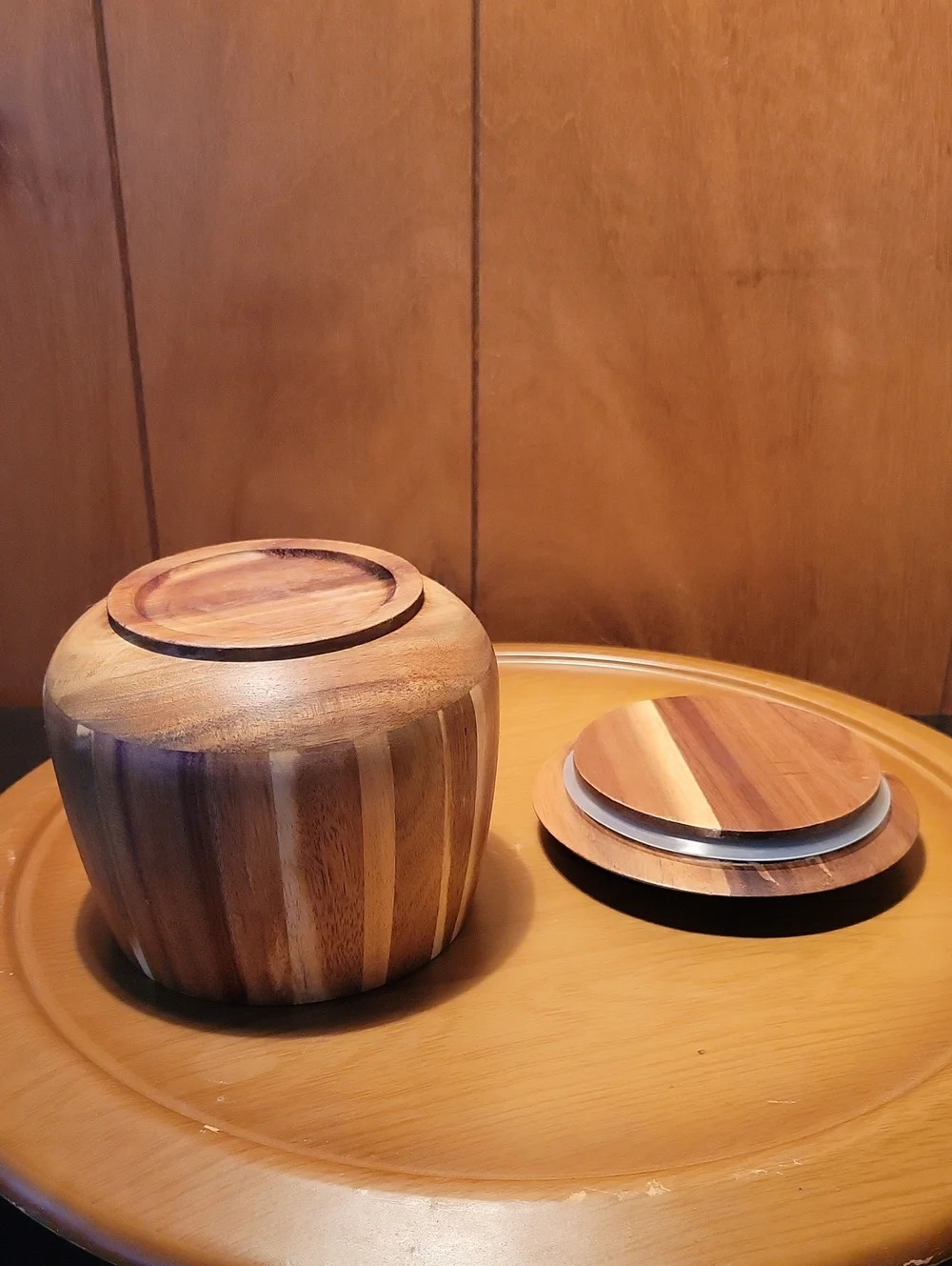 RYZE Wooden Mushroom Storage Jar - Multi-Tone Brown